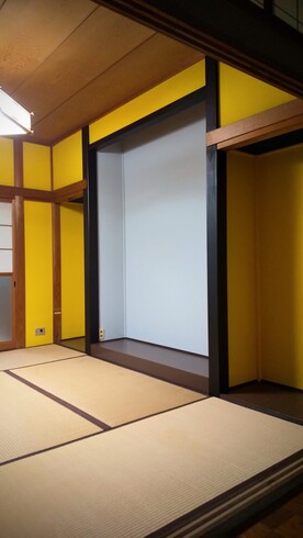 和室リフォーム　和室壁塗装　床の間リフォーム　黄色い壁(中古リノベーション)